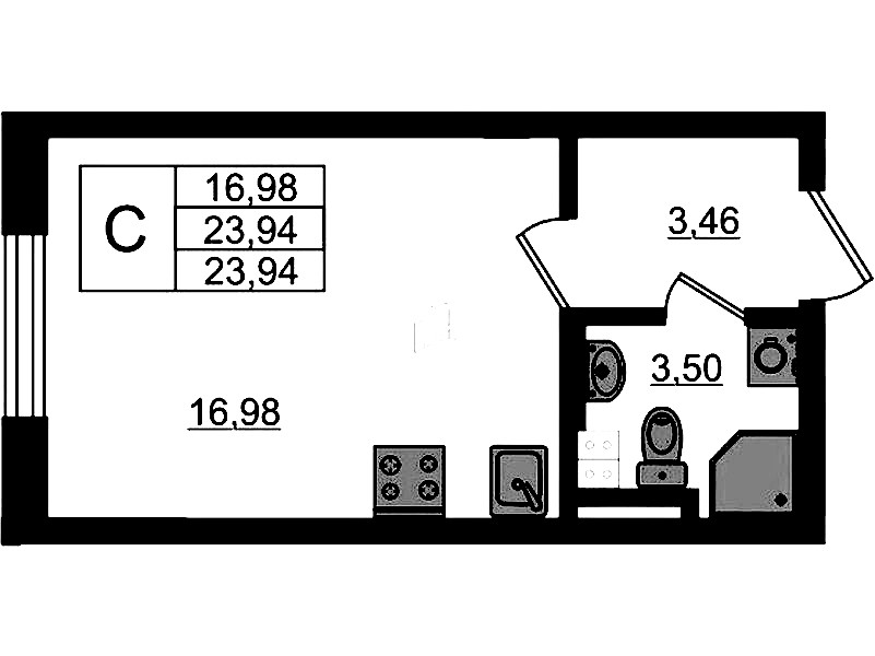 Квартира студия 23.94 м², 3/4 эт., ЖК «Новая история»